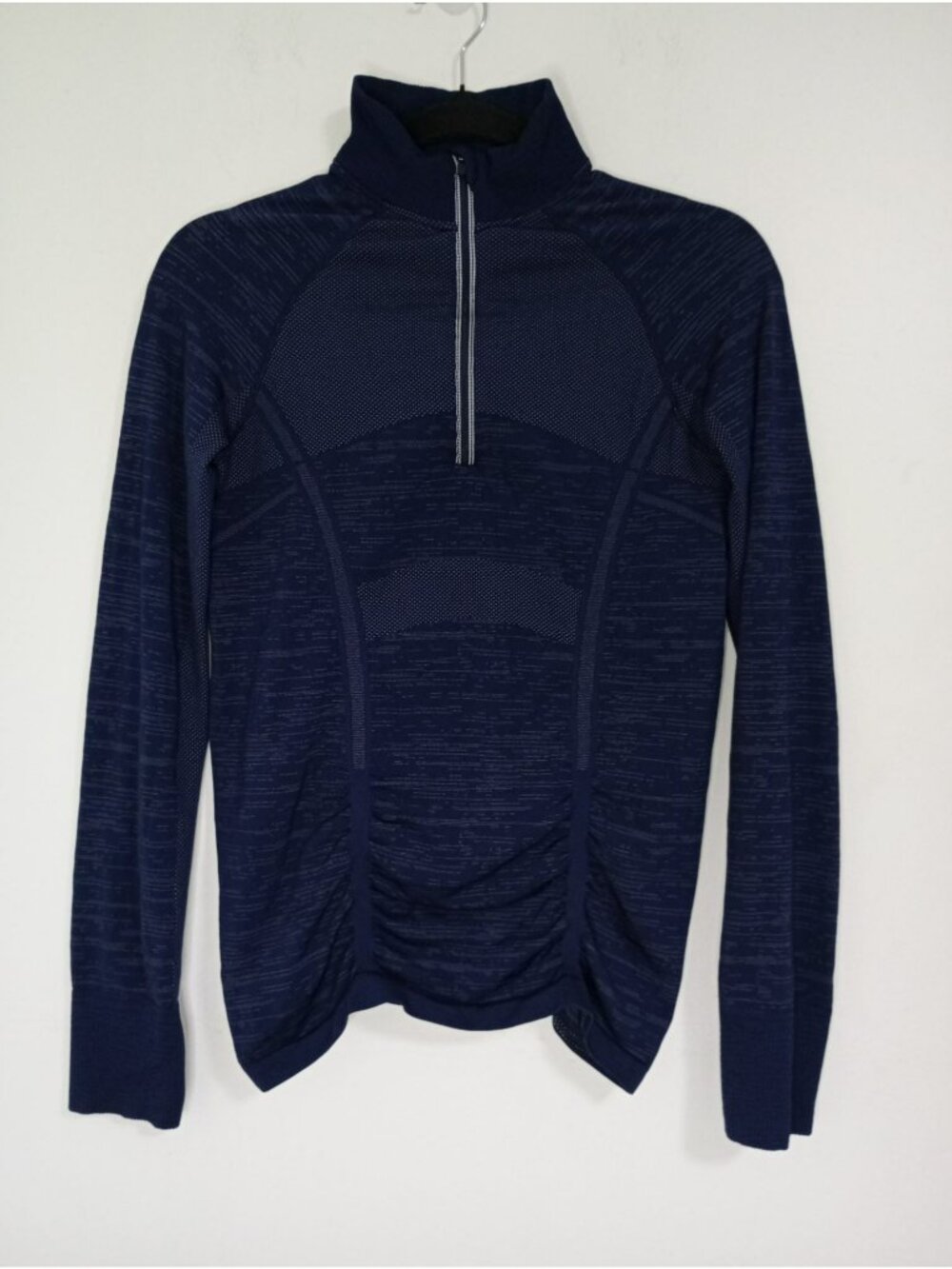 Athleta Navy Half-Zip Pullover Ruched Womens Medium - Polyester Blend